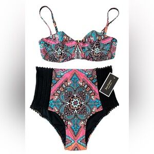 NWT Juicy Couture Crochet Sides Paisley Two Piece Swimsuit - Size‎ Small